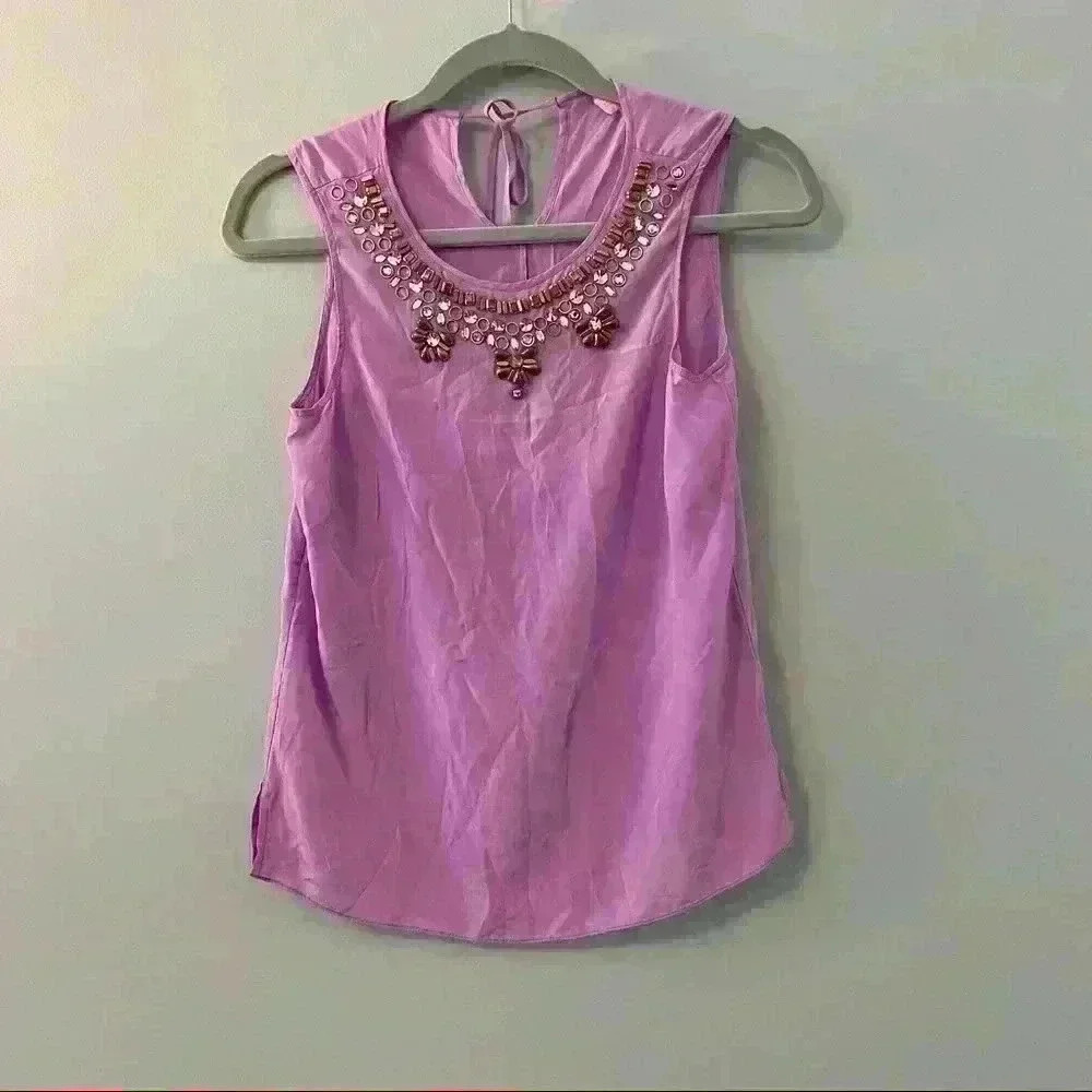 Lilly Pulitzer Silk Purple Sleeveless Blouse with Decorative Neck Size XS